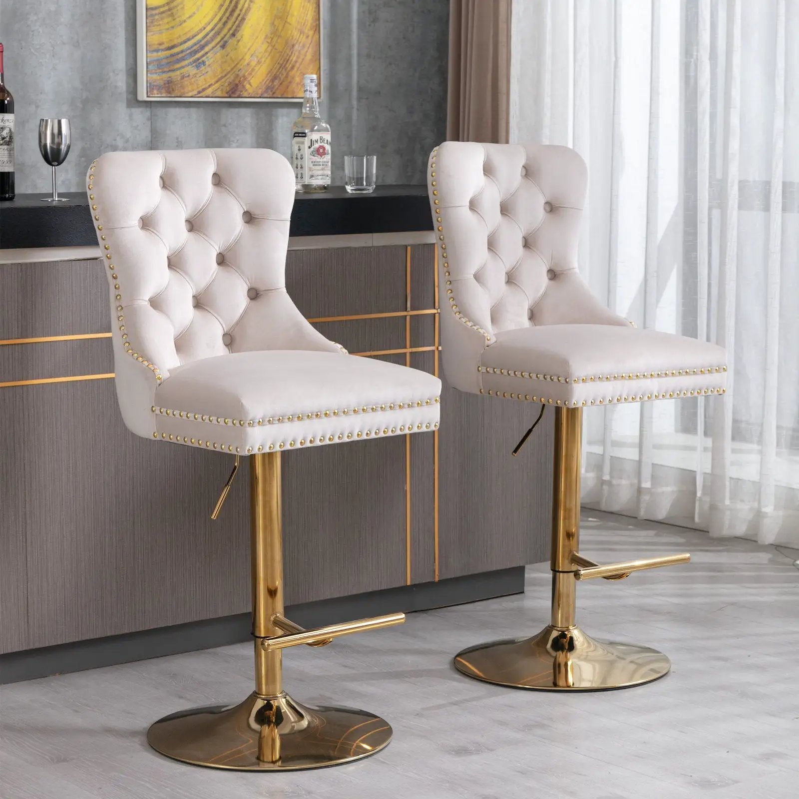 Thick Swivel Barstools Adjusatble Seat Height From 25-33", Modern Upholstered Bar Stools With Backs Comfortable Tufted For Home Pub And Kitchen Island (Set of 2) by Unique Piece Furniture