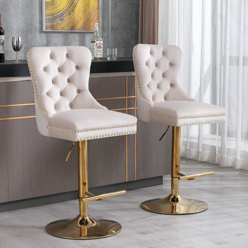 Thick Swivel Barstools Adjusatble Seat Height From 25-33", Modern Upholstered Bar Stools With Backs Comfortable Tufted For Home Pub And Kitchen Island (Set of 2) by Unique Piece Furniture