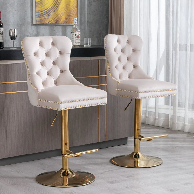 Thick Swivel Barstools Adjusatble Seat Height From 25-33", Modern Upholstered Bar Stools With Backs Comfortable Tufted For Home Pub And Kitchen Island (Set of 2) by HouseOfZazla