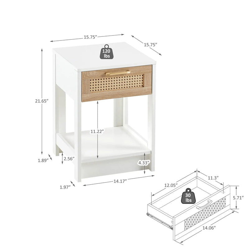 15.75" Rattan End Table With Drawer, Modern Nightstand, Side Table For Living Room, Bedroom by HouseOfZazla