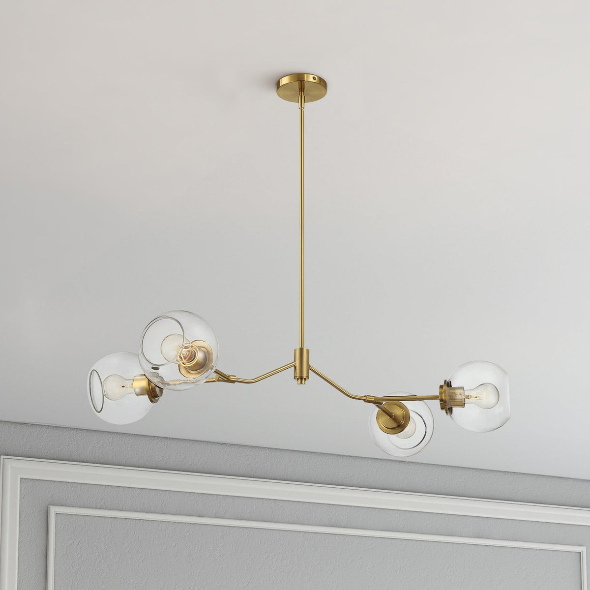 Jewel 4-Light Chandelier Ceiling Hanging Light Fixture with Clear Glass - Gold, photo 7 of 7