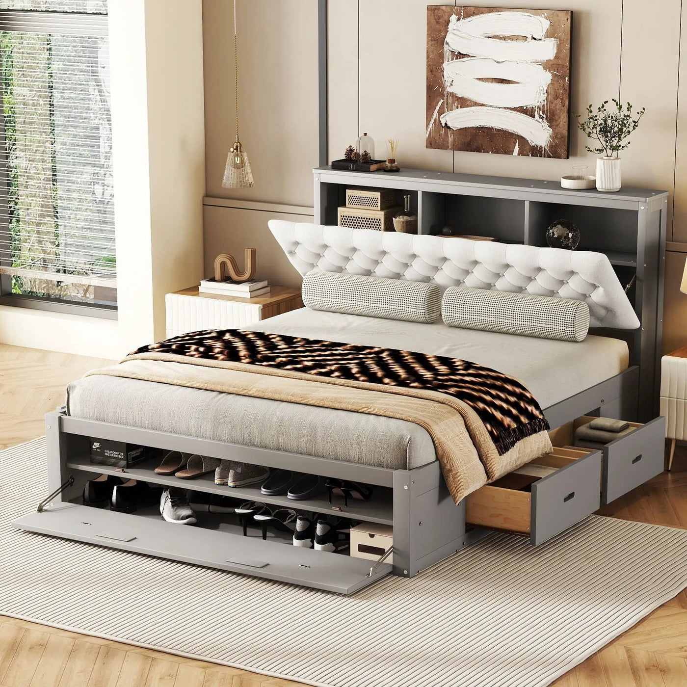 Platform Bed With Storage Headboard, Shoe Rack And 4 Drawers by HouseOfZazla