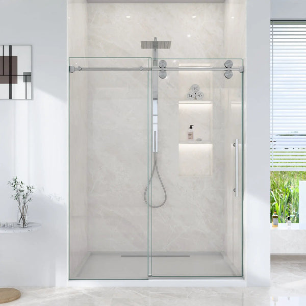 56-60"W x 72"H Frameless Sliding Shower Door – Clear Tempered Glass
