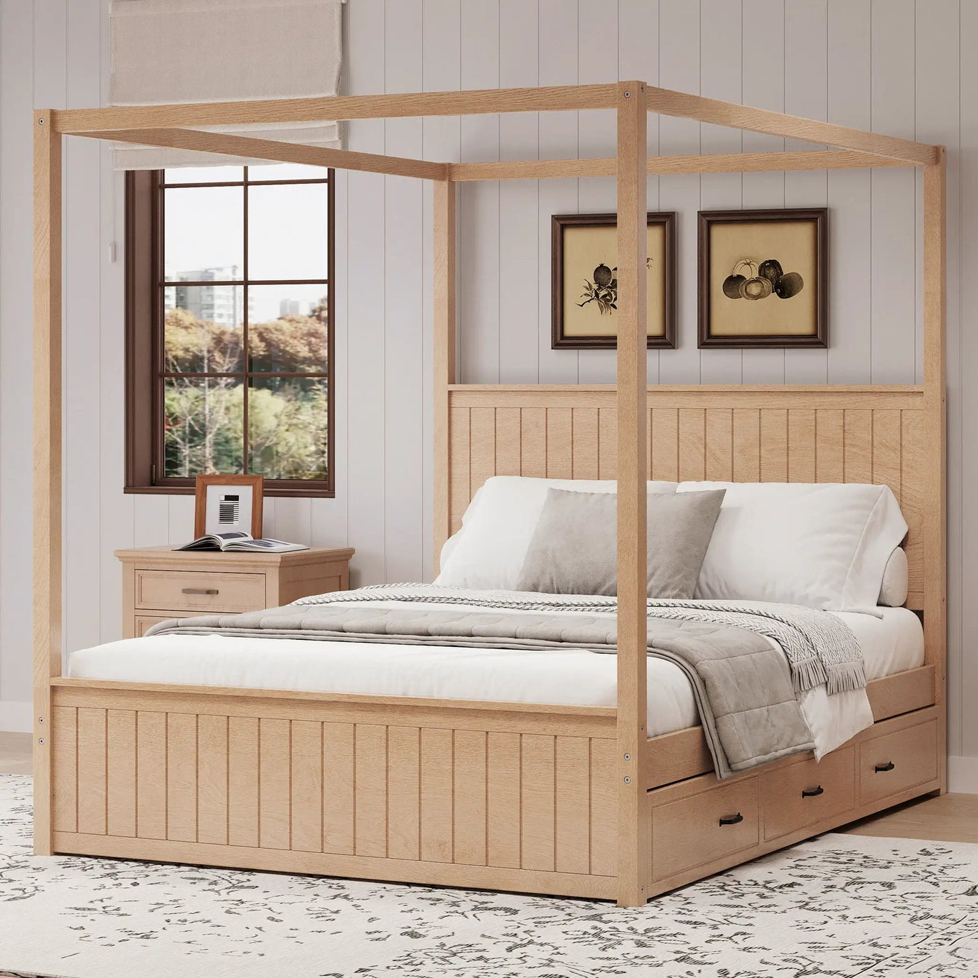 Canopy Platform Bed With Trundle And 3 Storage Drawers by HouseOfZazla