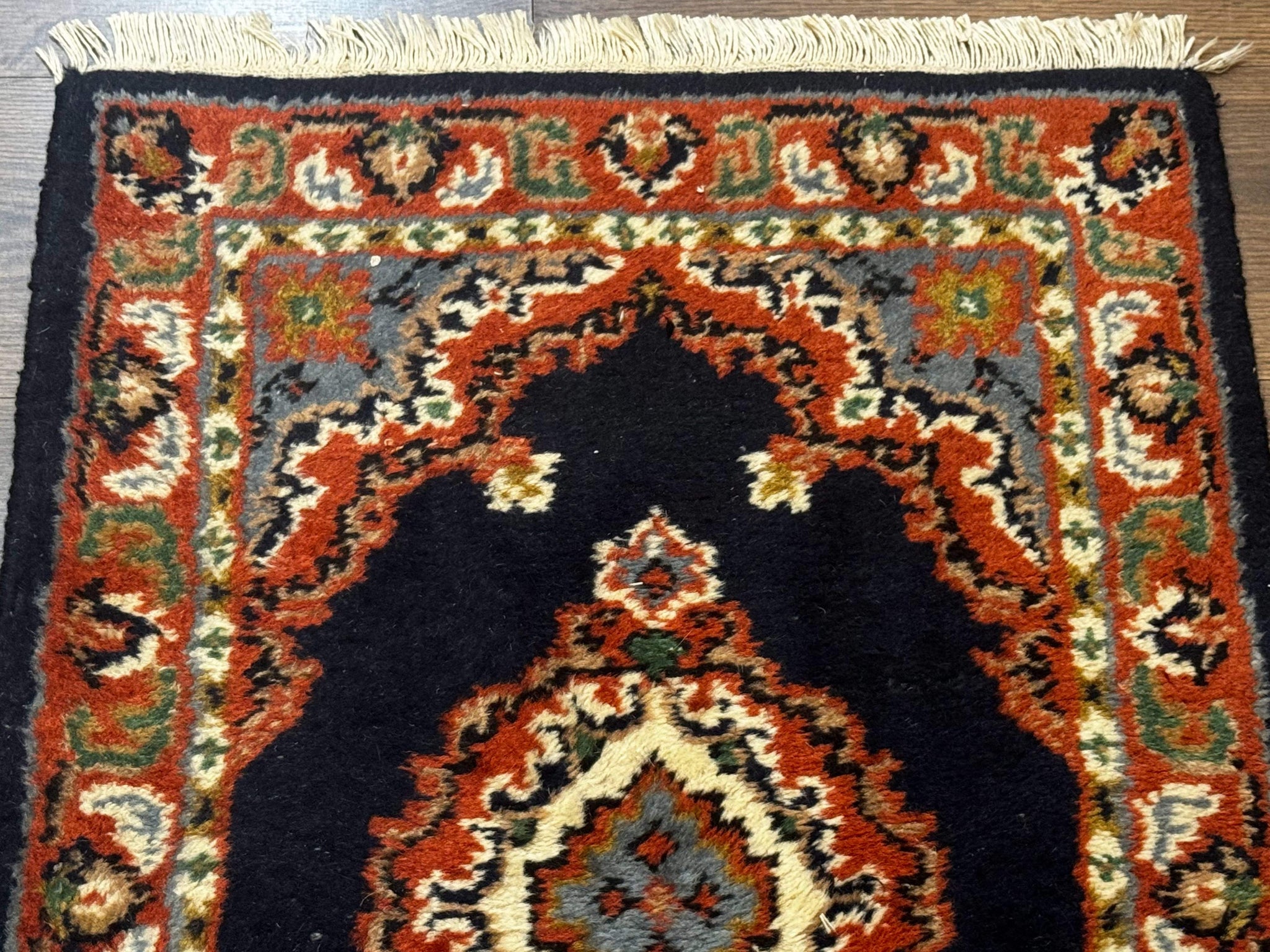 Small Indo Persian Rug 2x3, Navy Blue & Terracotta, Wool, Handmade by Jewel Rugs