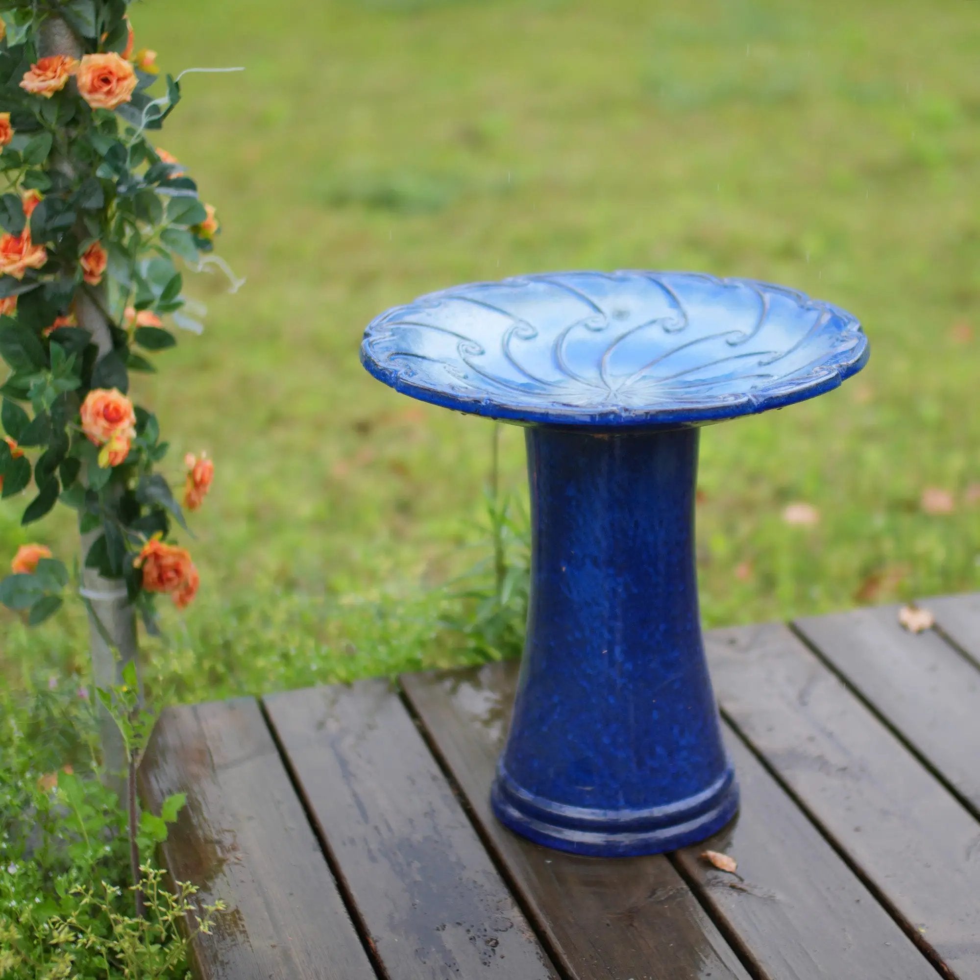 Handmade Glazed Ceramic Bird Bath, Sapphire by HouseOfZazla
