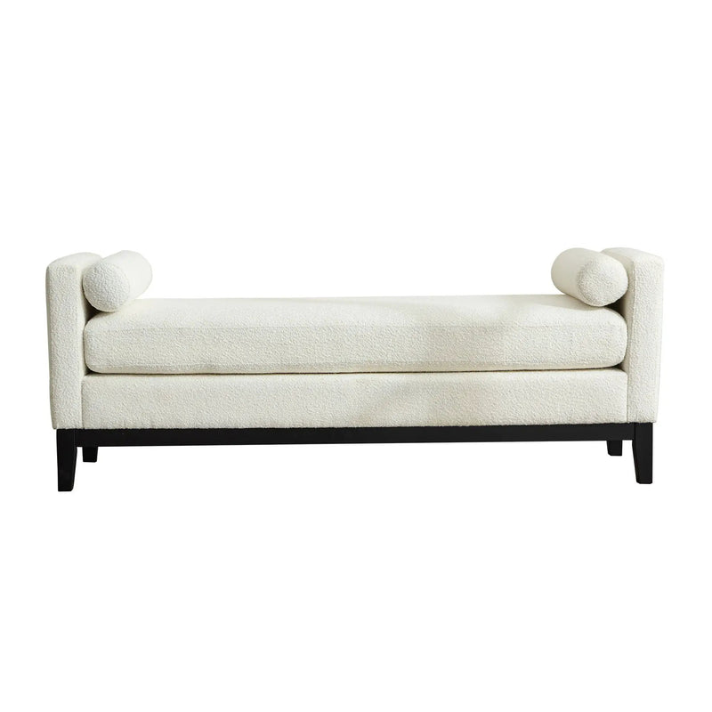 Elegant Upholstered Bench, Daybed, Ottoman With Wood Legs & Bolster Pillows - Ivory Boucle by HouseOfZazla