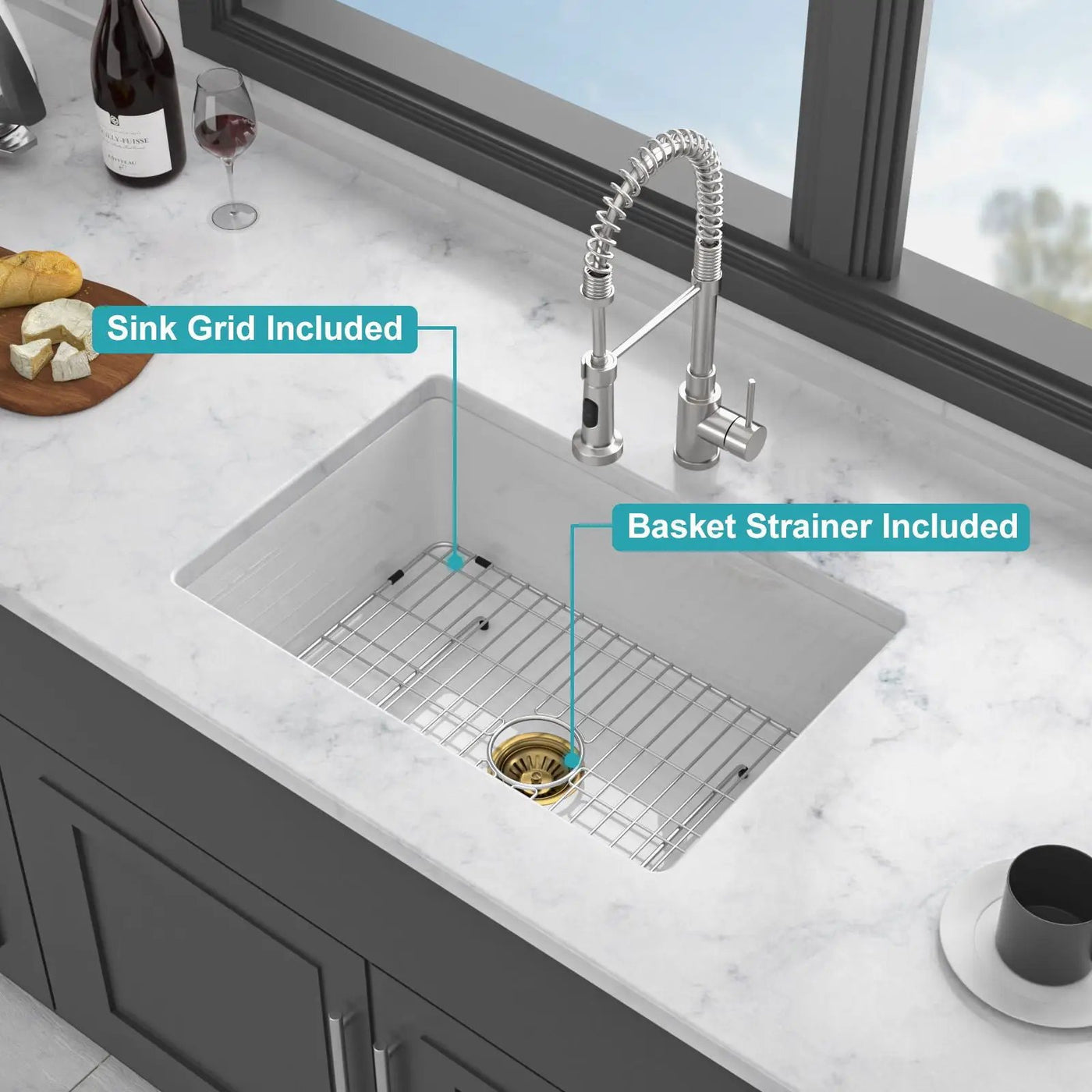 Undermount Single Bowl Ceramic Kitchen Sink, Dual Mount by HouseOfZazla