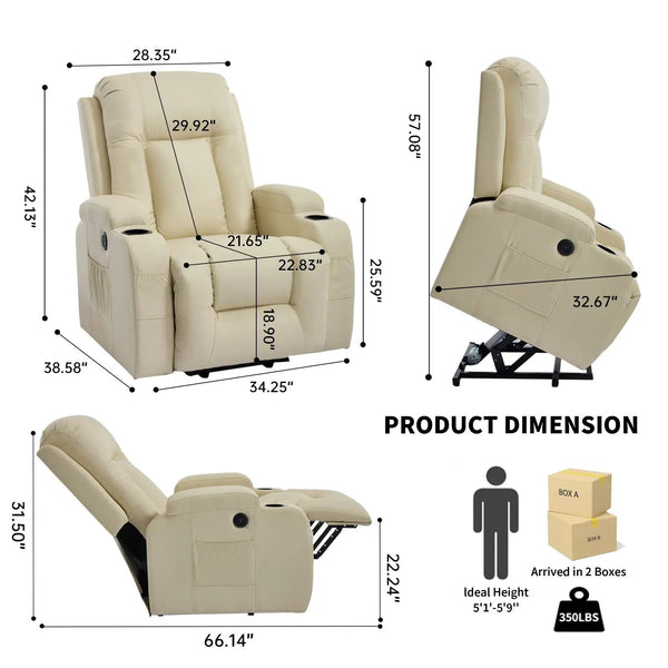 Beige PU Infinite Position Power Lift Recliner Chair, photo 2 of 10