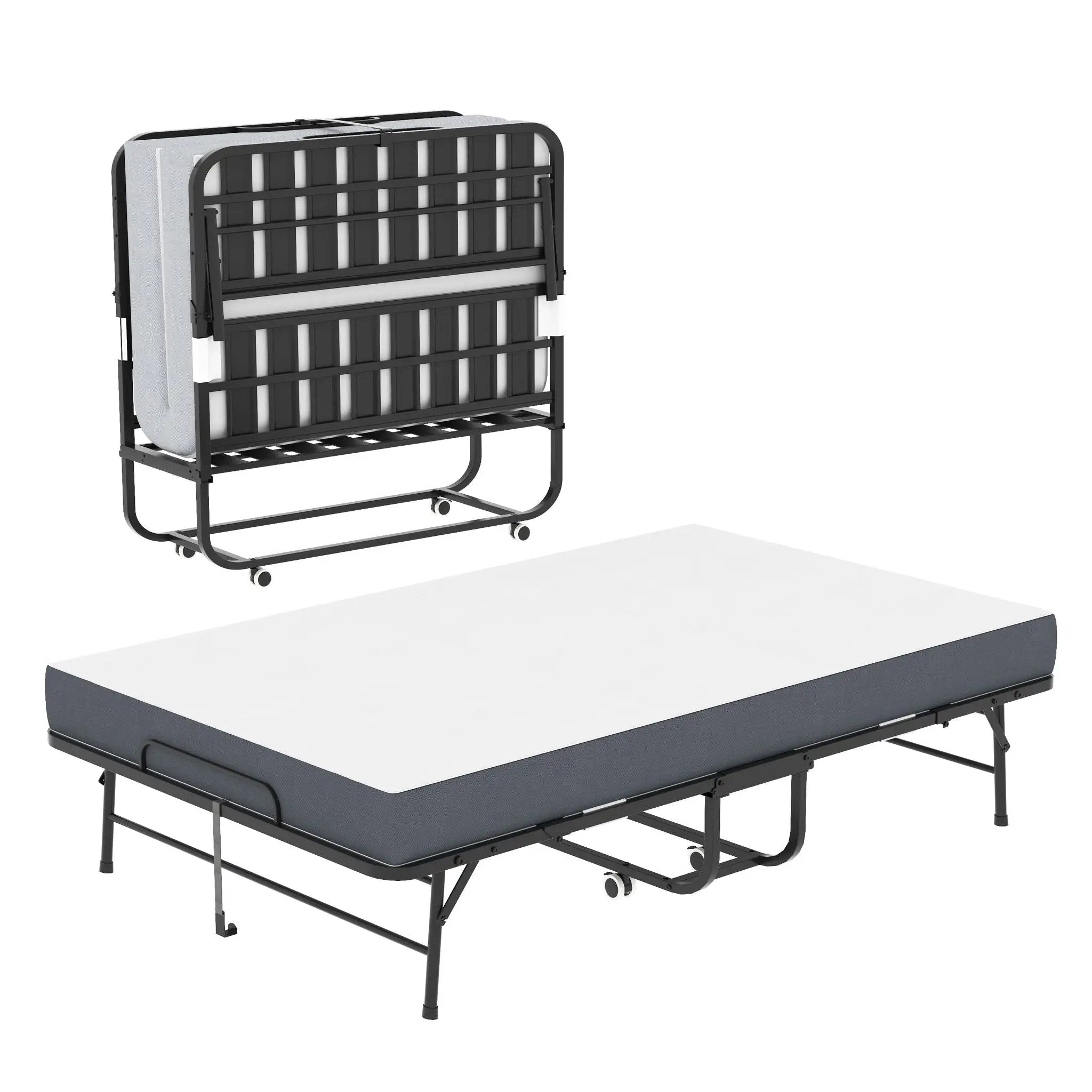 Twin Wide Folding Bed For Tall People, Extra Long & Wide Rollaway With Memory Foam, Heavy-Duty Capacity Guest, Spacious Portable Cot - Black by Unique Piece Furniture