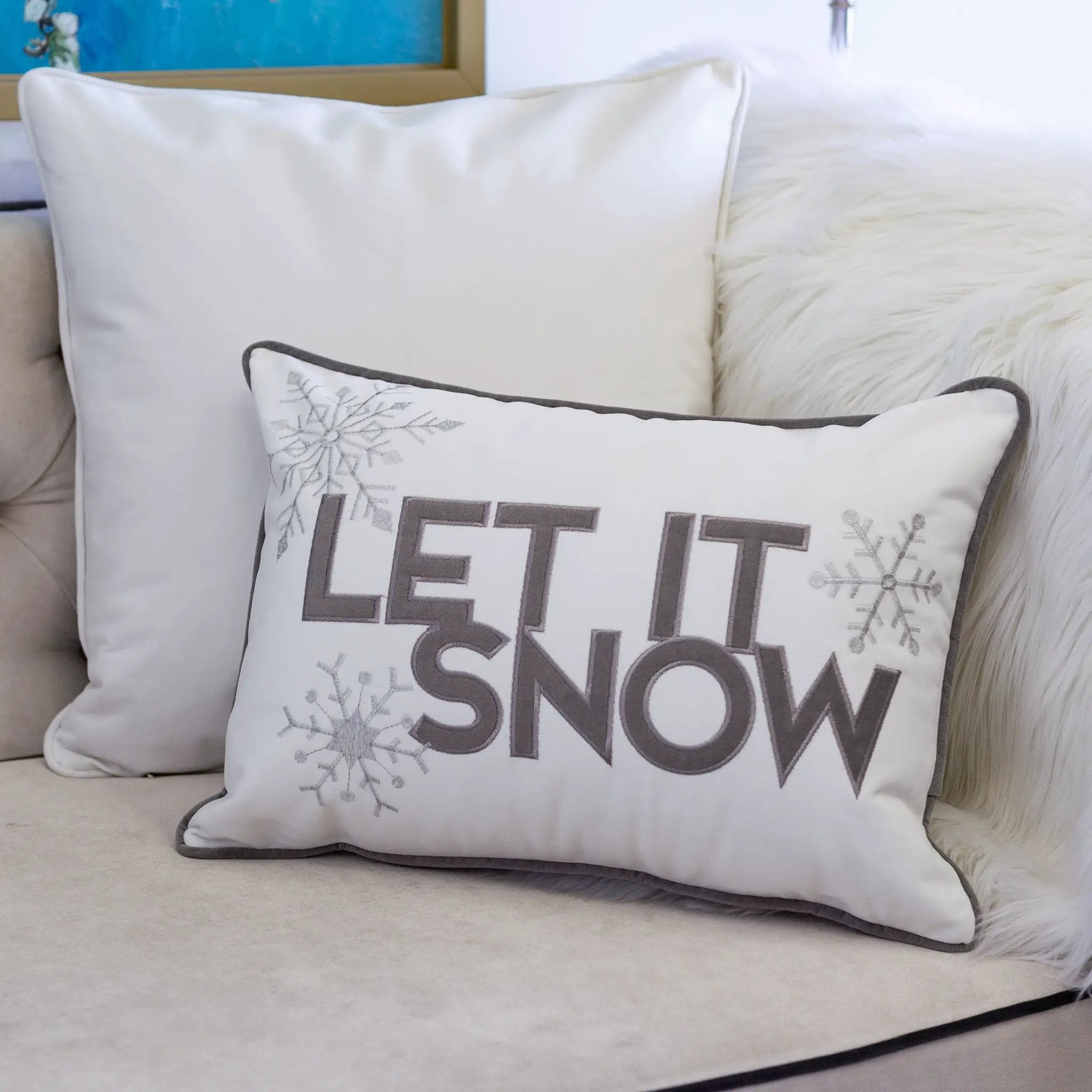 Nneka Let It Snow White Velvet Lumbar Pillow with Insert 14x20 by HouseOfZazla