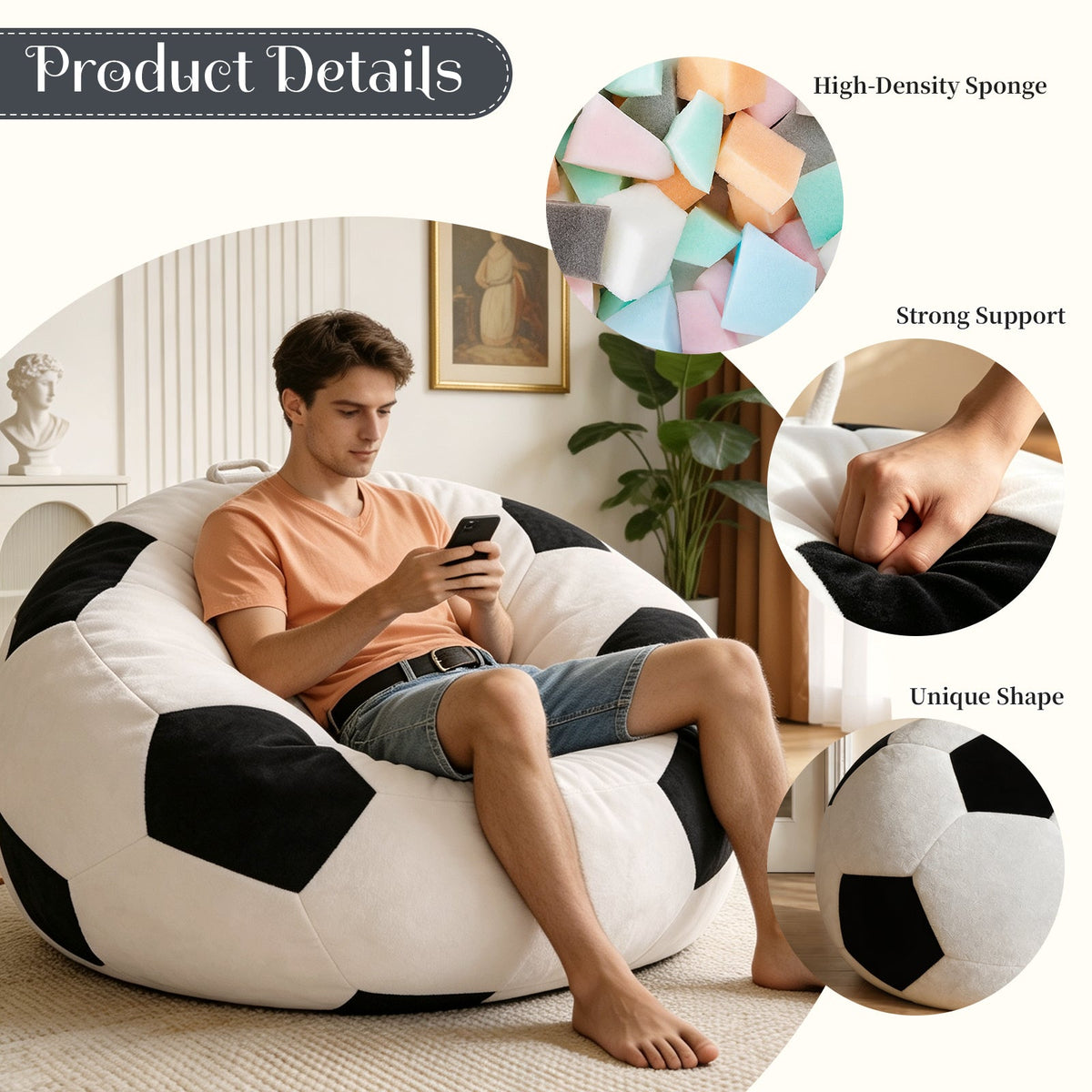 Big Soccer-Shaped Bean Bag Chair, photo 4 of 10