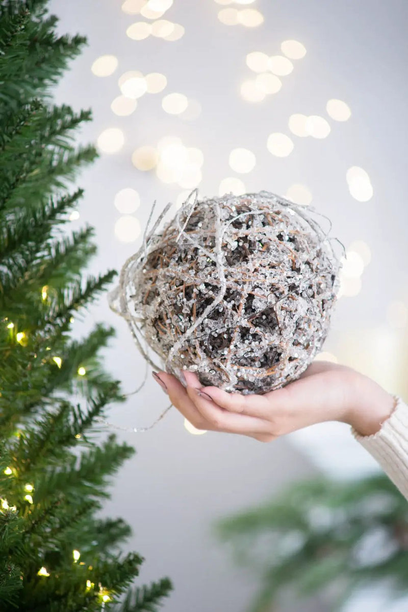 D6" Iced Twig Ball - Set of 4 Christmas Ornaments by HouseOfZazla
