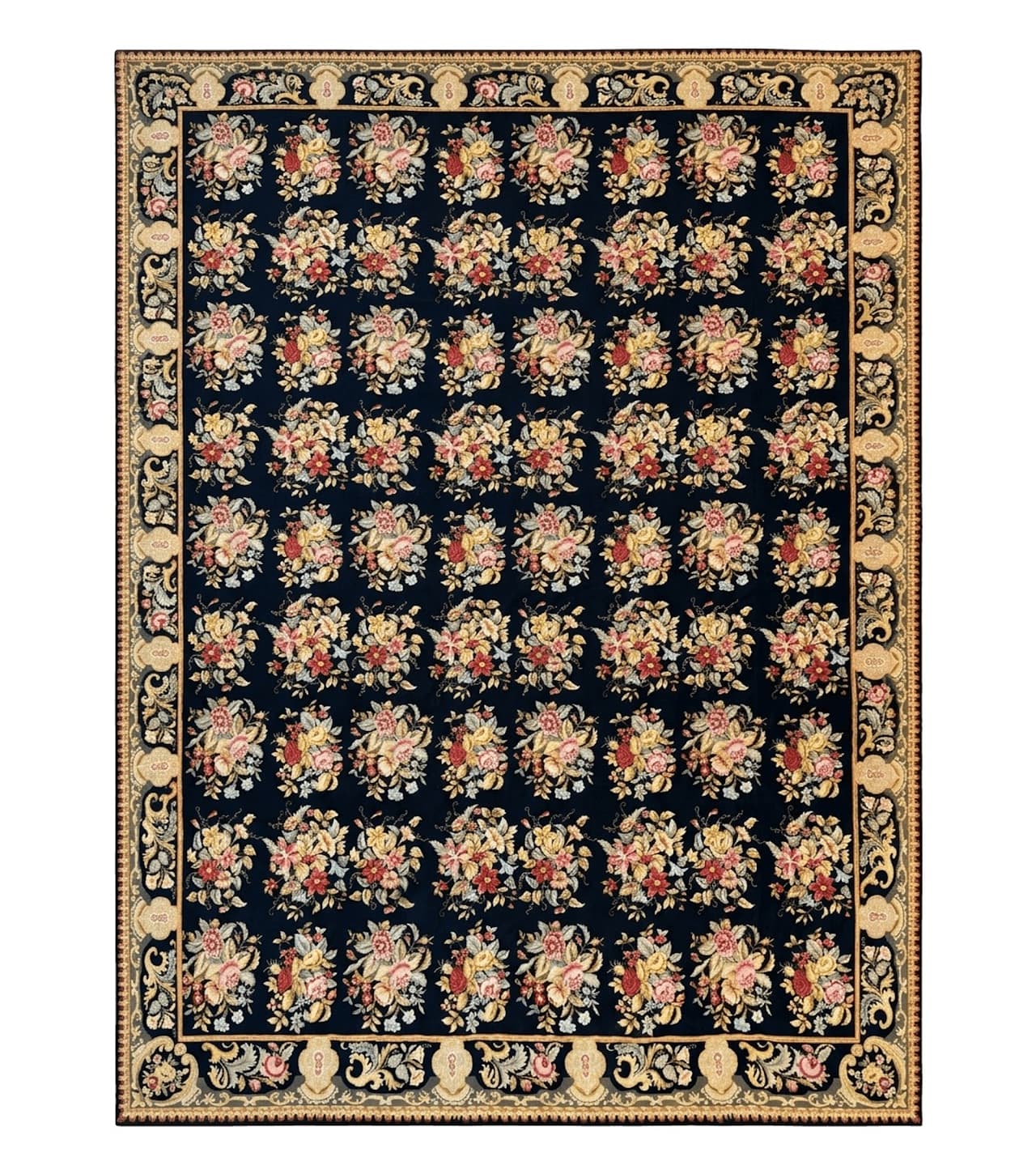 Palace Size Needlepoint Rug 12x16, Black and Colorful, Floral Panel, Handmade Oversized Wool Needlepoint Carpet, Rare by Jewel Rugs
