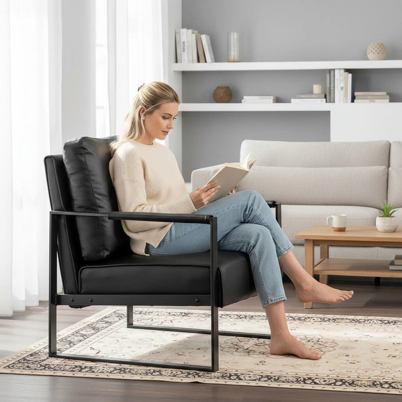 Classic Mid Century Modern Accent Chair With Durable Square Metal Frame, Armchair by HouseOfZazla