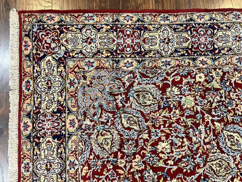 Persian Kirman Rug 7x10, Hand Knotted Wool Floral Medallion Carpet, Dark Red by Jewel Rugs