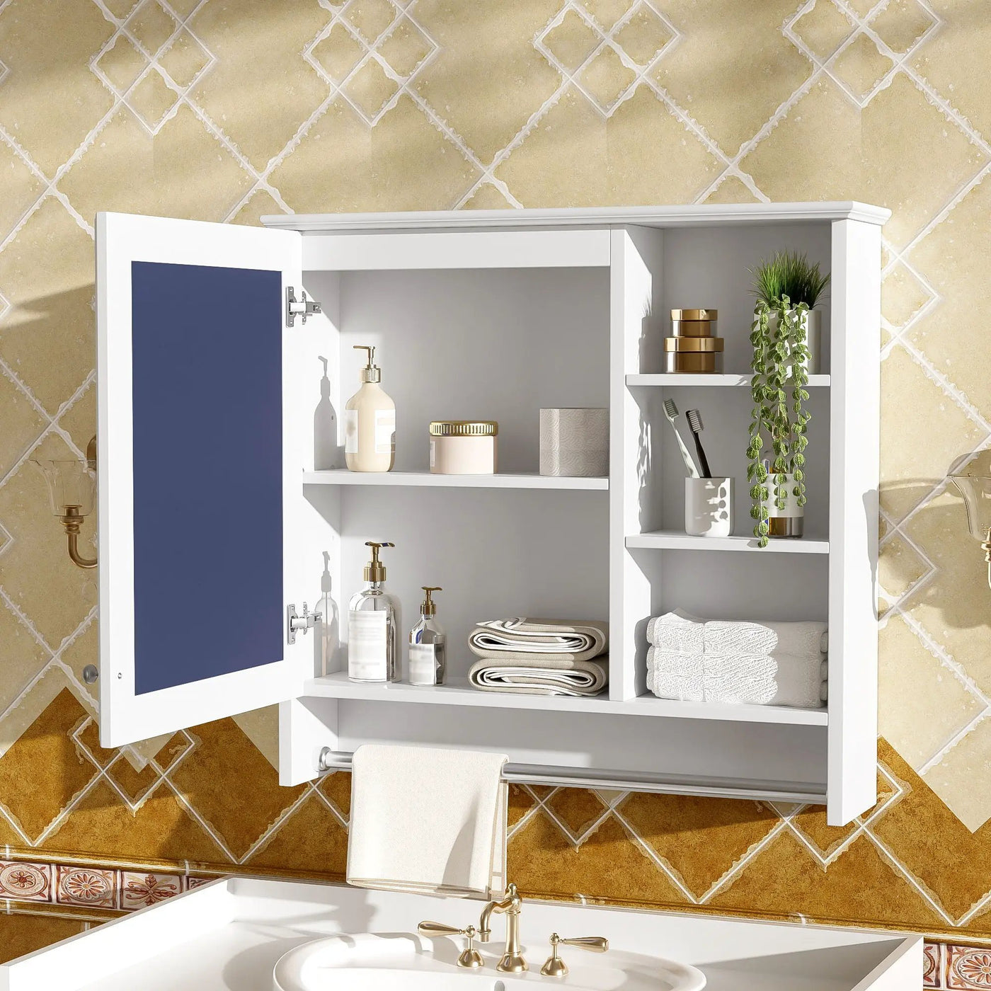 Wall Mount 2 In 1 Mirror Cabinet With Adjustable Shelf, Soft-Closing Hinges by HouseOfZazla