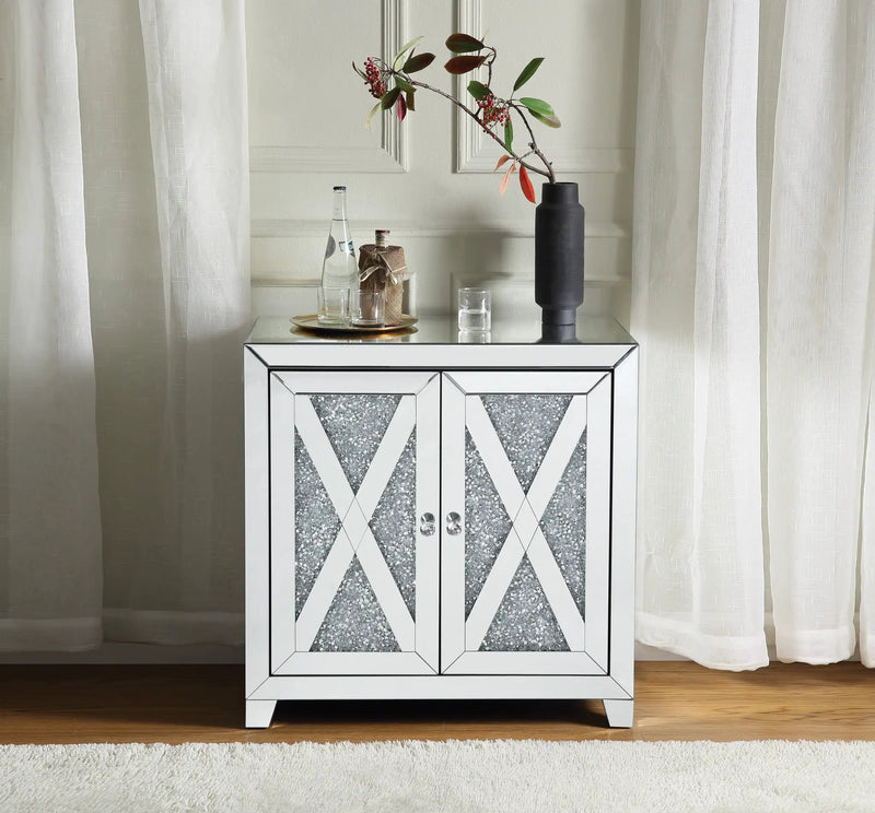 Noralie Mirrored & Faux Diamonds Console Cabinet by HouseOfZazla