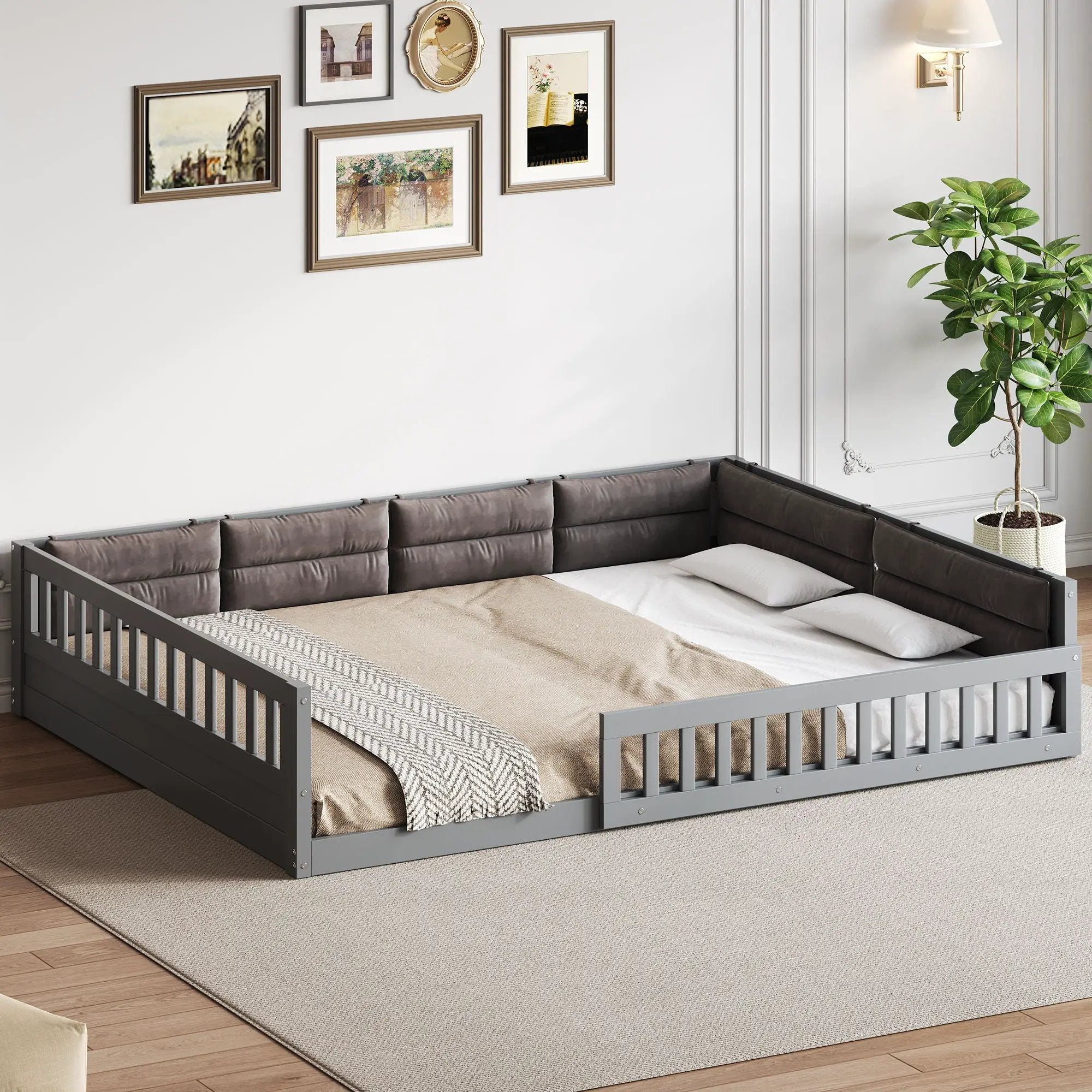 Upholstered Platform Bed With Guardrail And Pillow by Unique Piece Furniture
