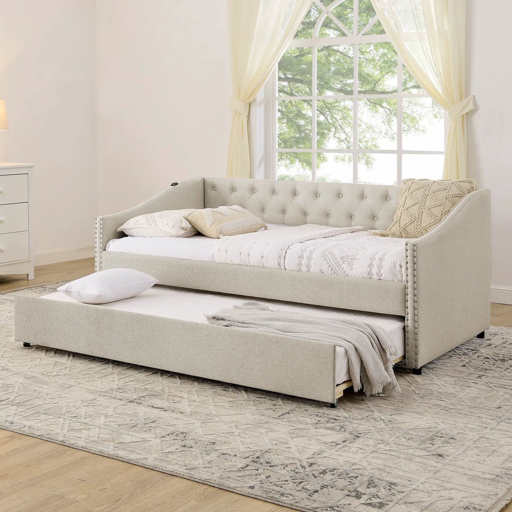 Upholstered Daybed With USB Charging & Pull Out Bed by Unique Piece Furniture
