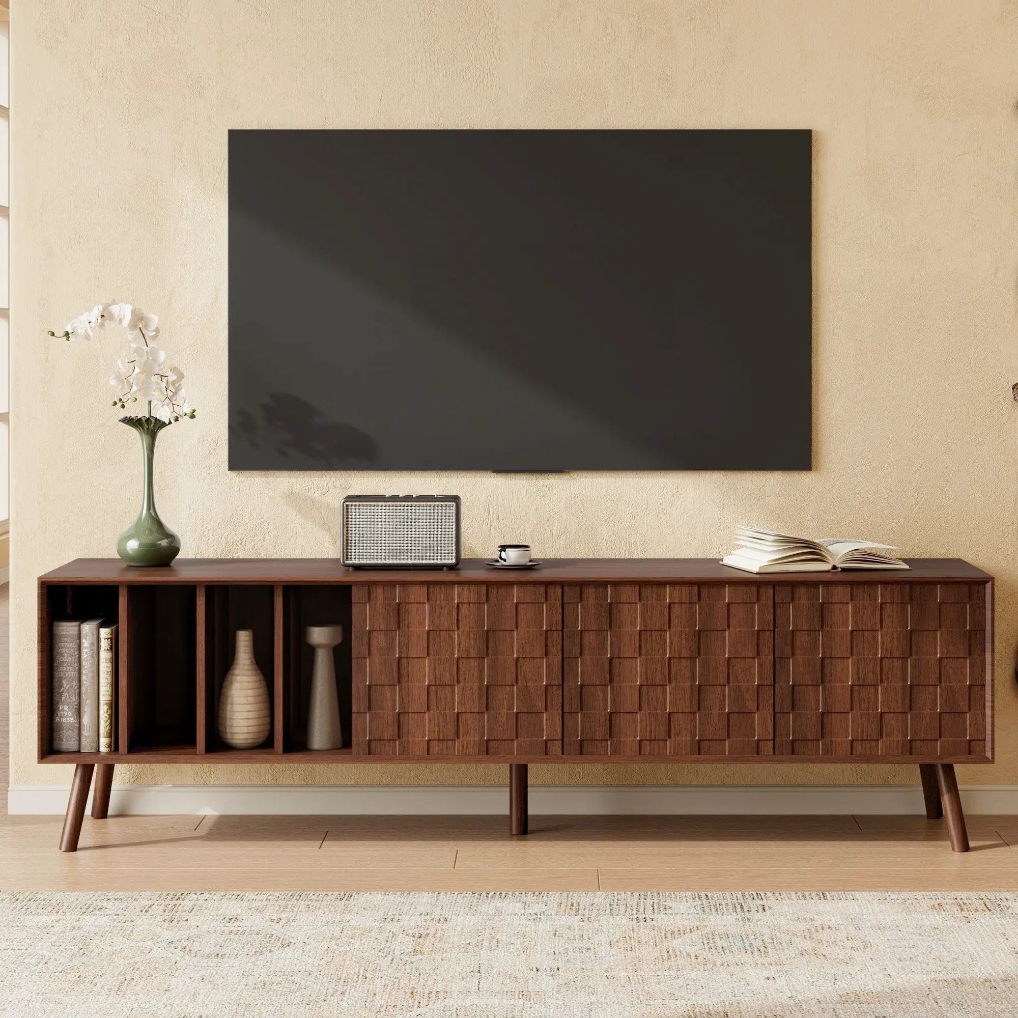 TV Stand With 5 Legs, Media Console Table For Tvs Up To 75" - Walnut by HouseOfZazla