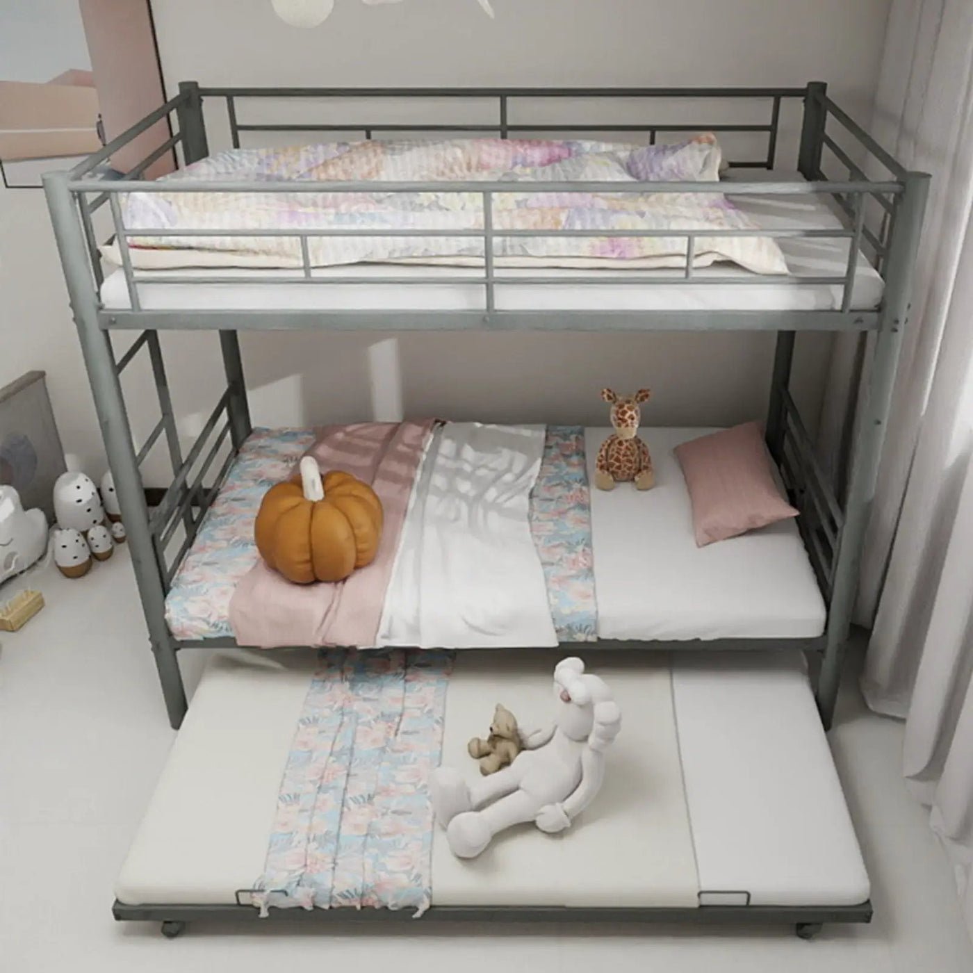 Bunk Bed For Kids, Convertible Frame With Ladders & Guardrail by HouseOfZazla