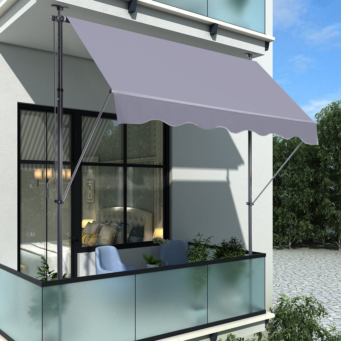 Manual Retractable Patio Awning, UV Resistant Sun Shade With No Drill Installation by Unique Piece Furniture