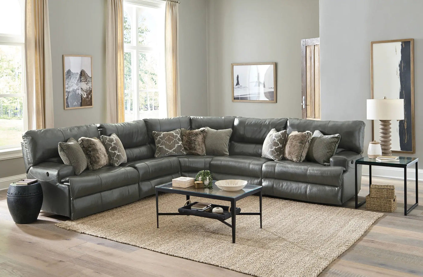 Como - 5 Piece Italian Leather Match Reclining Sectional by Unique Piece Furniture