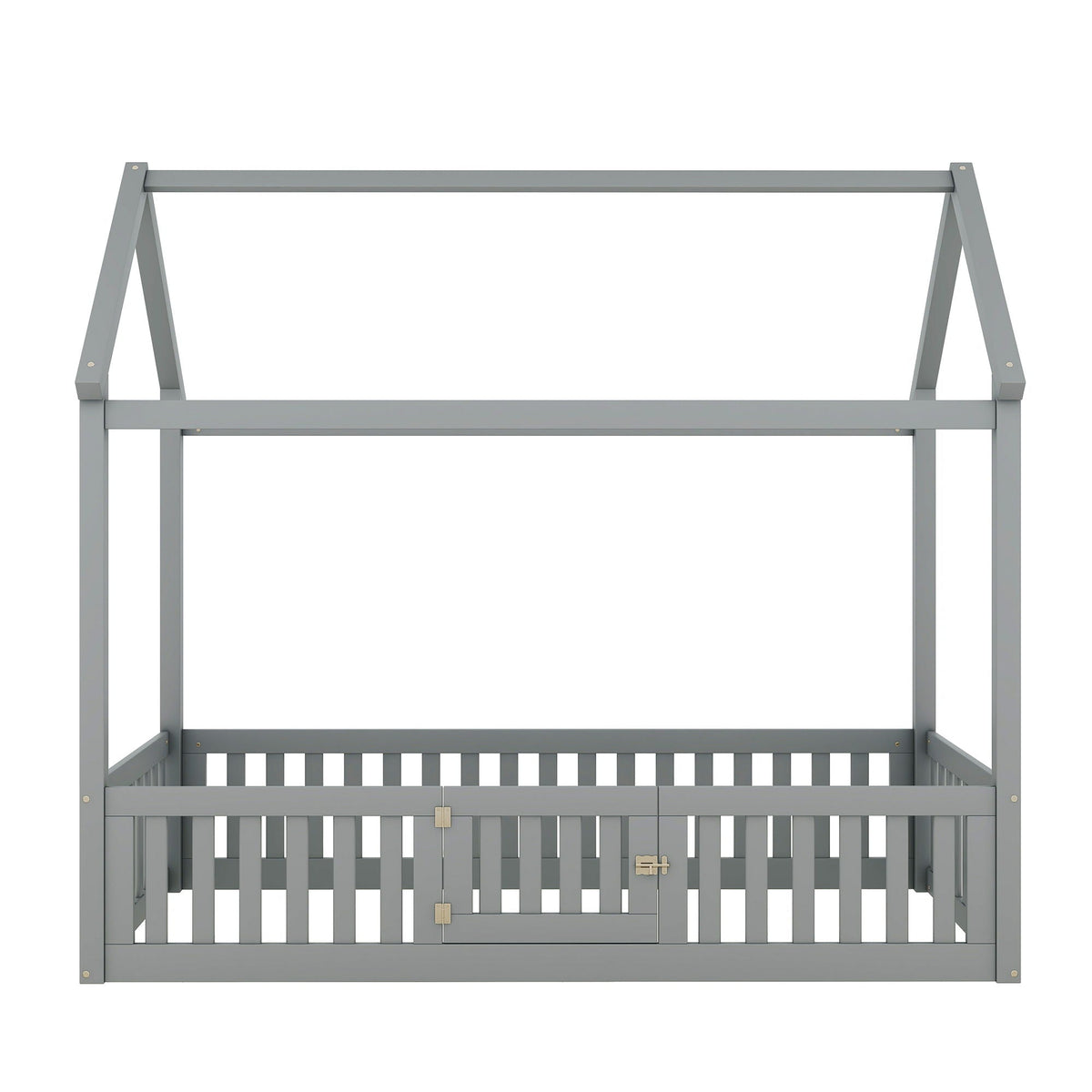 Wood House Platform Bed with Fence and Door - White or Dark Gray