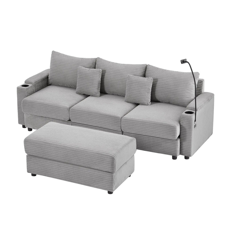 Modern Style Loveseat Sofa Sectional Sofa Couch With Storage Space, A Movable Ottoman, Two USB Ports, Two Cup Holders, A Phone Holder For Living Room by HouseOfZazla