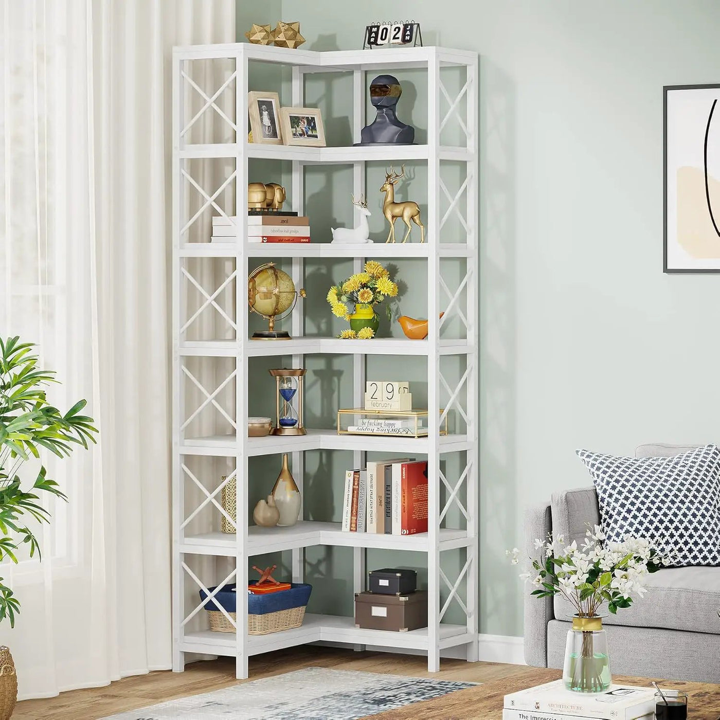7 Tier Corner Bookshelf, Storage Unit For Living Room by HouseOfZazla
