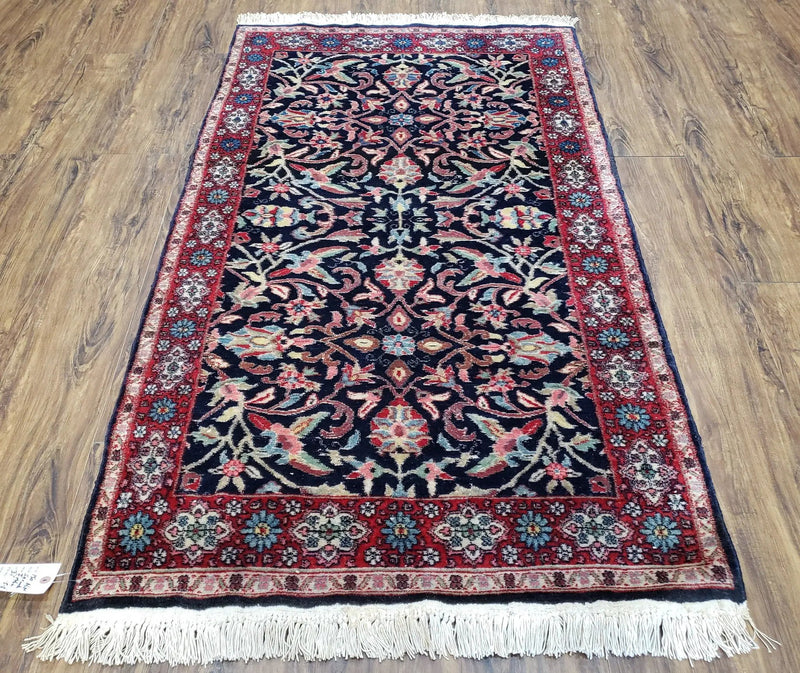 Antique Persian Sarouk Rug 3x5, Navy Blue, Allover Pattern, Hand Knotted by Jewel Rugs