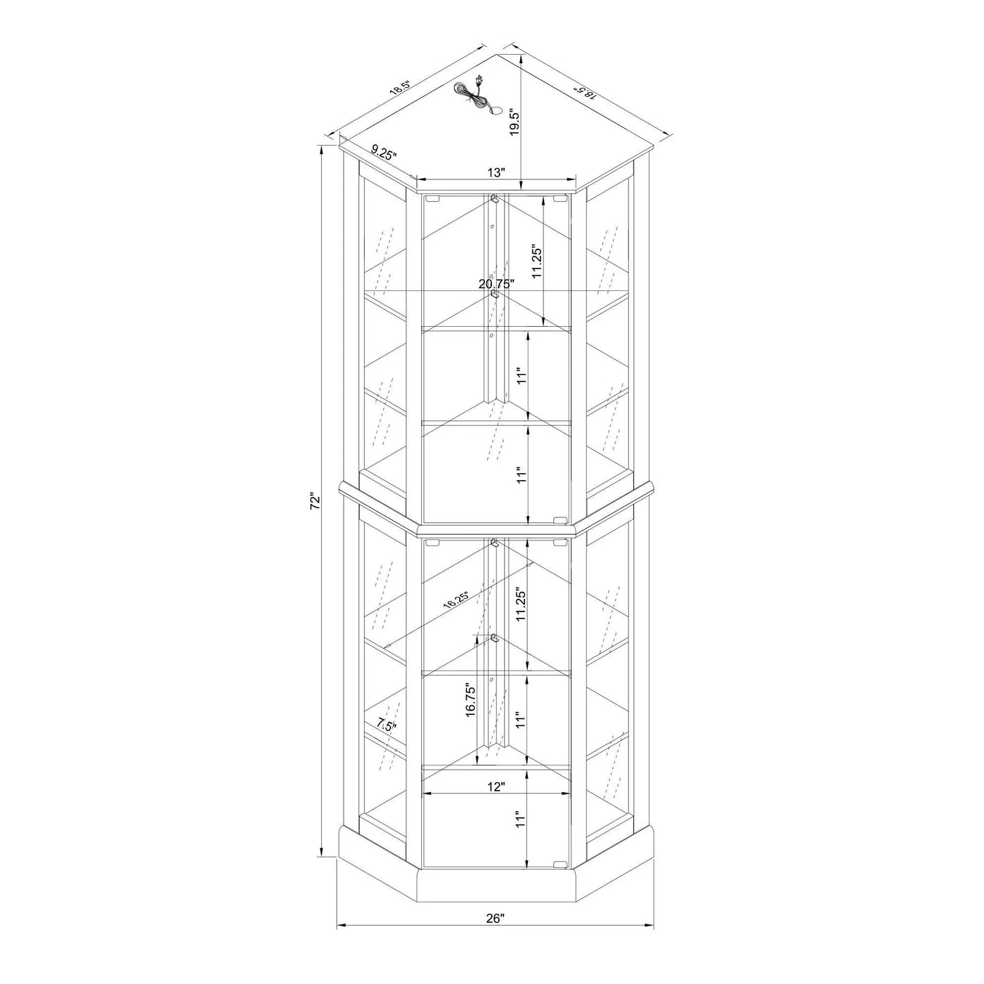 6 Shelf Corner Curio Display Cabinet With Lights, Mirrors And Adjustable Shelves by HouseOfZazla
