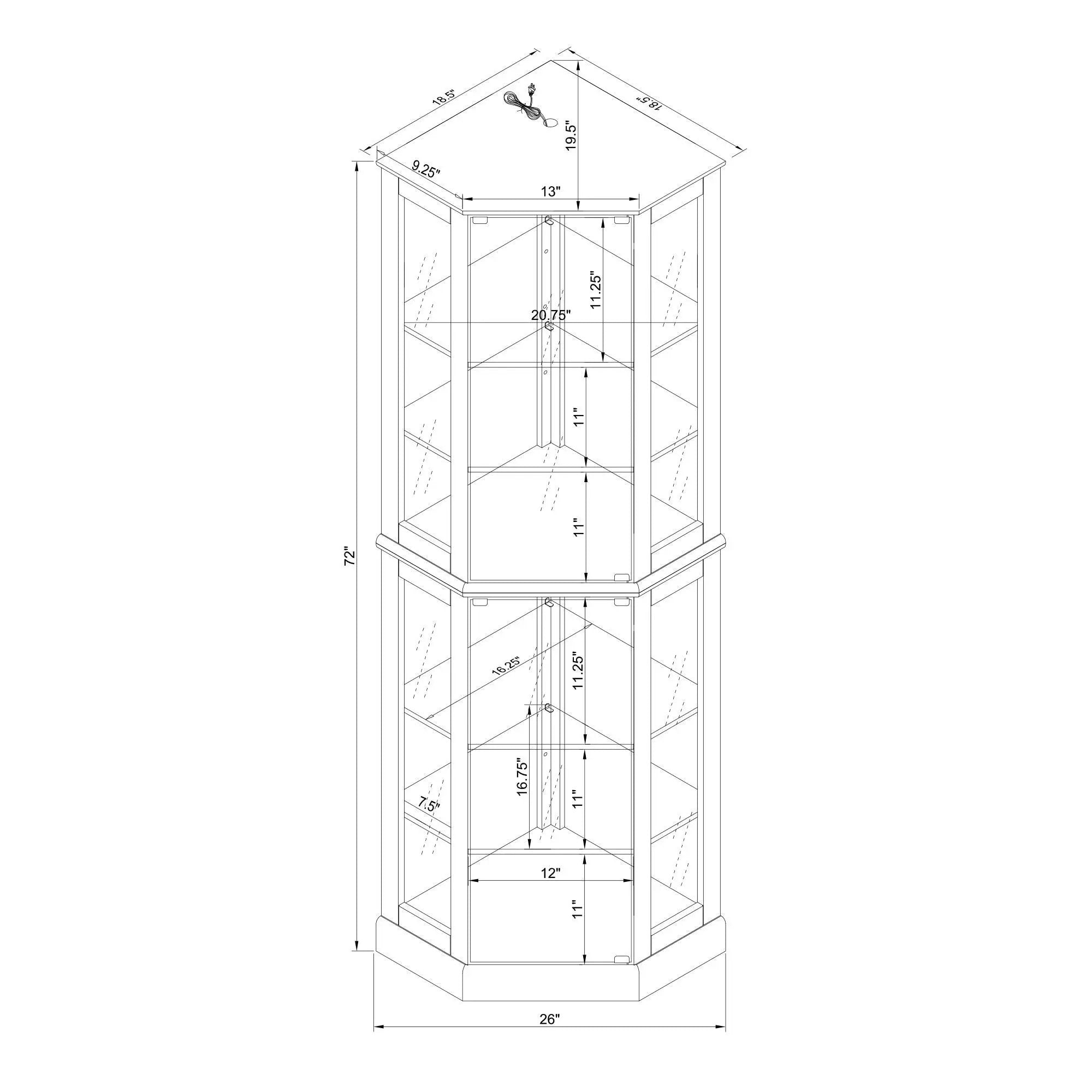 6 Shelf Corner Curio Display Cabinet With Lights, Mirrors And Adjustable Shelves by HouseOfZazla