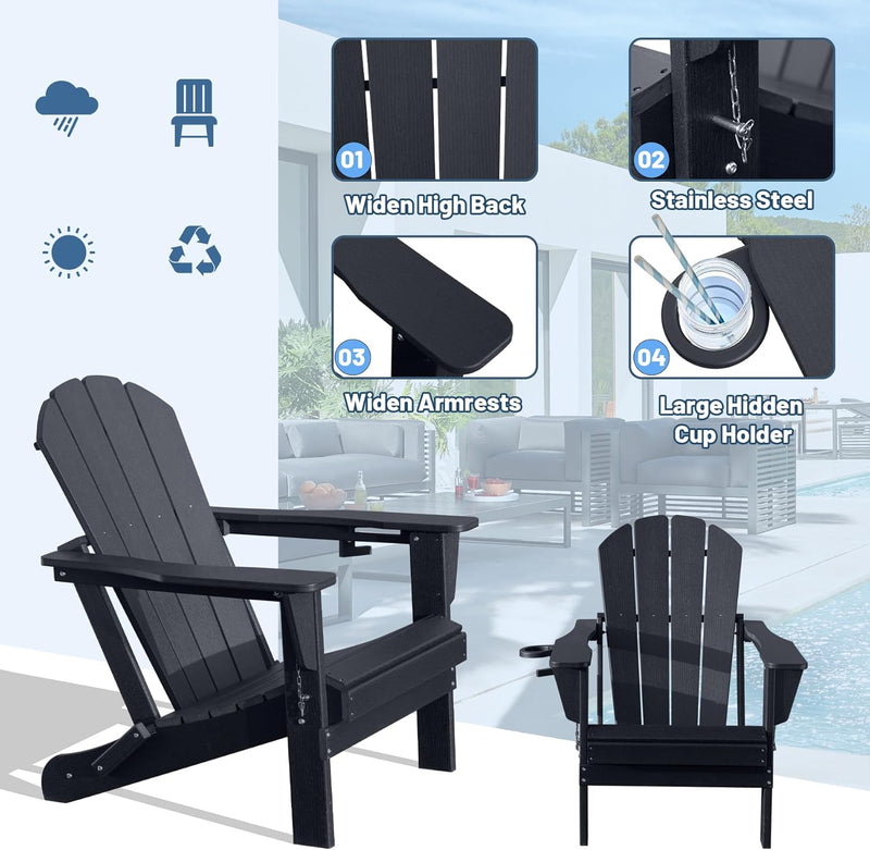 Adirondack Chairs Set of 2, Plastic HDPE Folding Outdoor Chairs with Cup Holder by HouseOfZazla