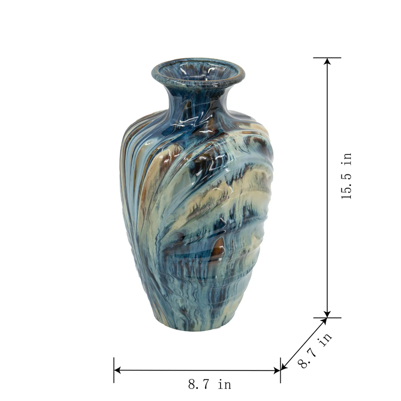 D8.7x15.5' Blue and Brown Reactive Glazed Vase by HouseOfZazla