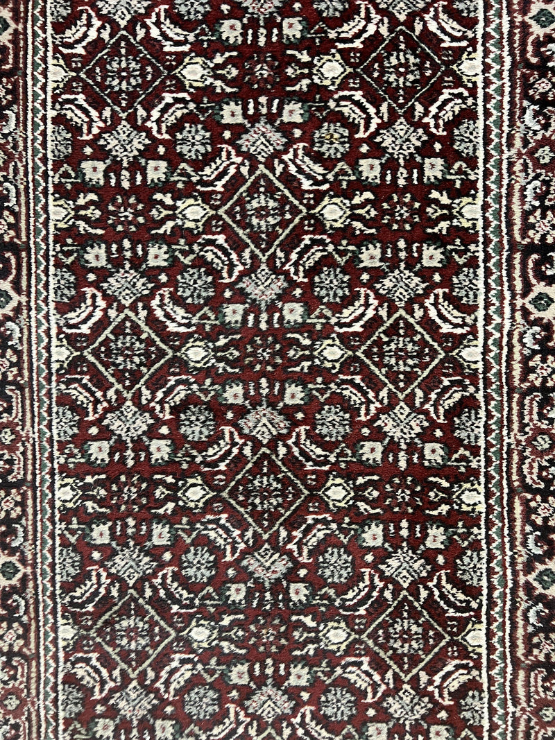 Indo Persian Runner Rug 2.7 x 8, Wool Hand Knotted Vintage Carpet, Red Black, Herati Allover Pattern, Oriental Runner, Rug for Hallway by Jewel Rugs