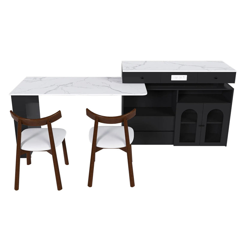 Retro Kitchen Island Set With Chairs, Extendable & Rotating Table, 4 Drawers & Door Cabinets by HouseOfZazla
