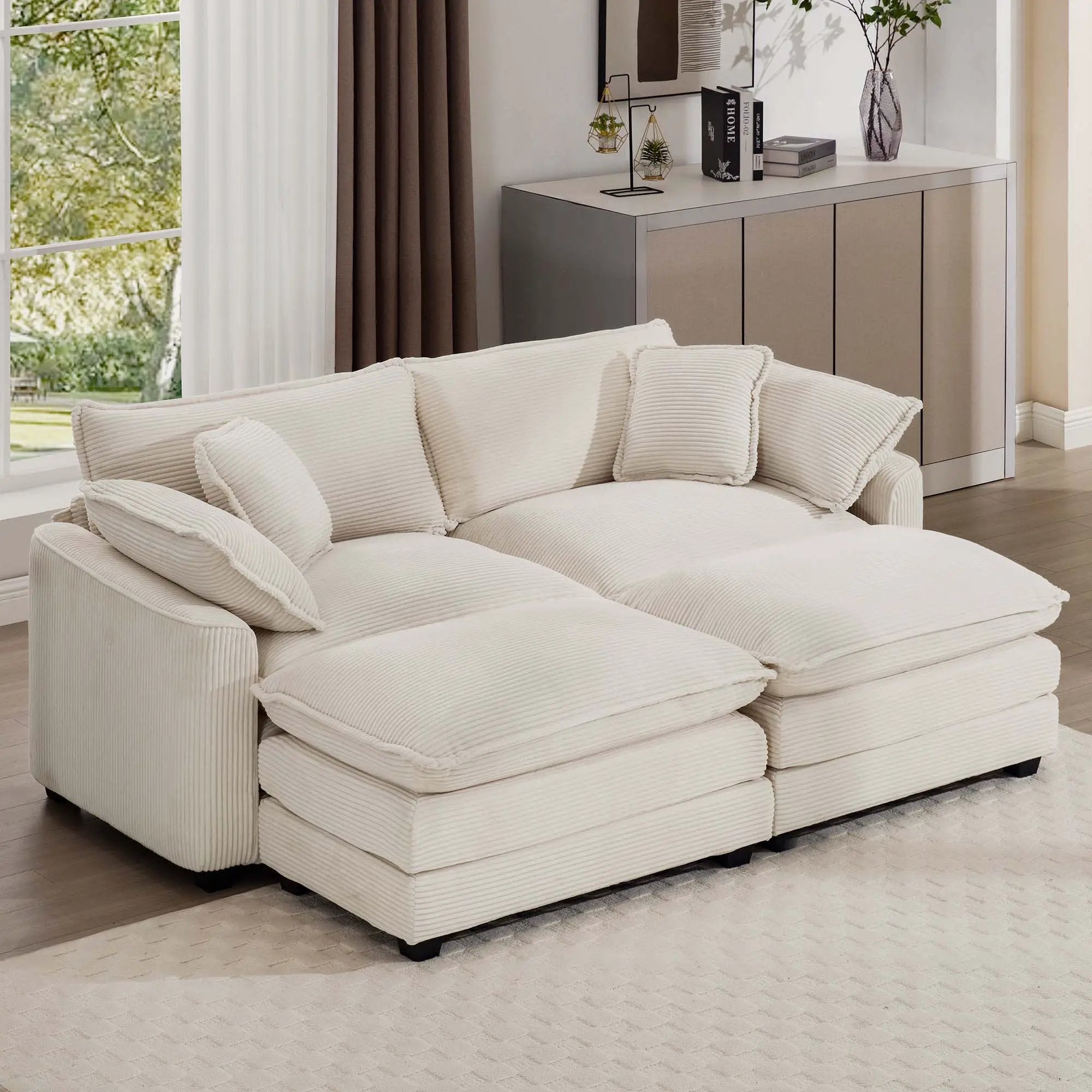 Modern Oversized Modular Cushion Sofa With Ottoman, Low Back, Deep Seating Sofa Set by Unique Piece Furniture