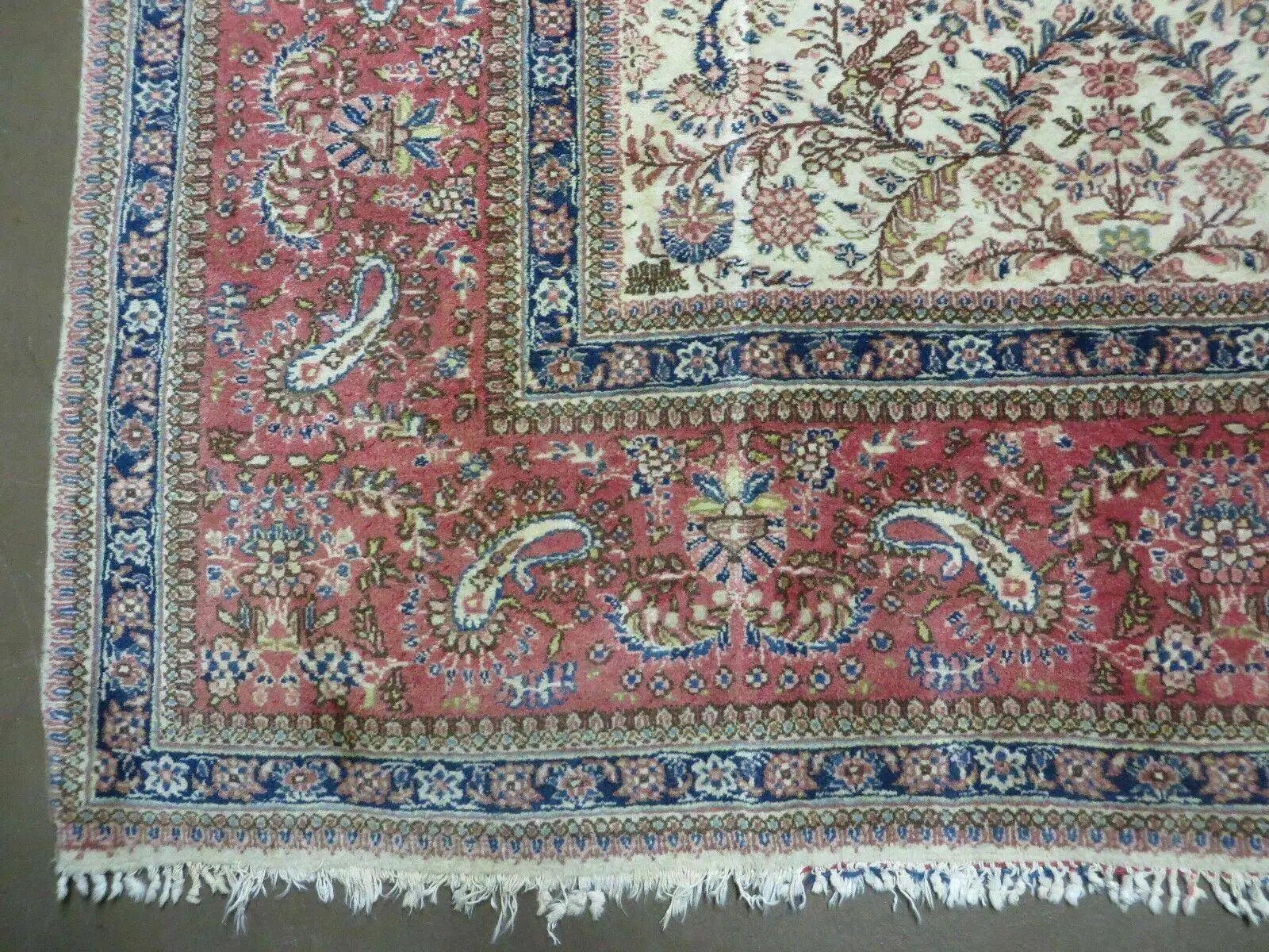 Persian Tabriz Rug 8x10, Bird Motifs Floral, Boteh Paisleys, Cream and Red, Handmade Wool Carpet by Jewel Rugs