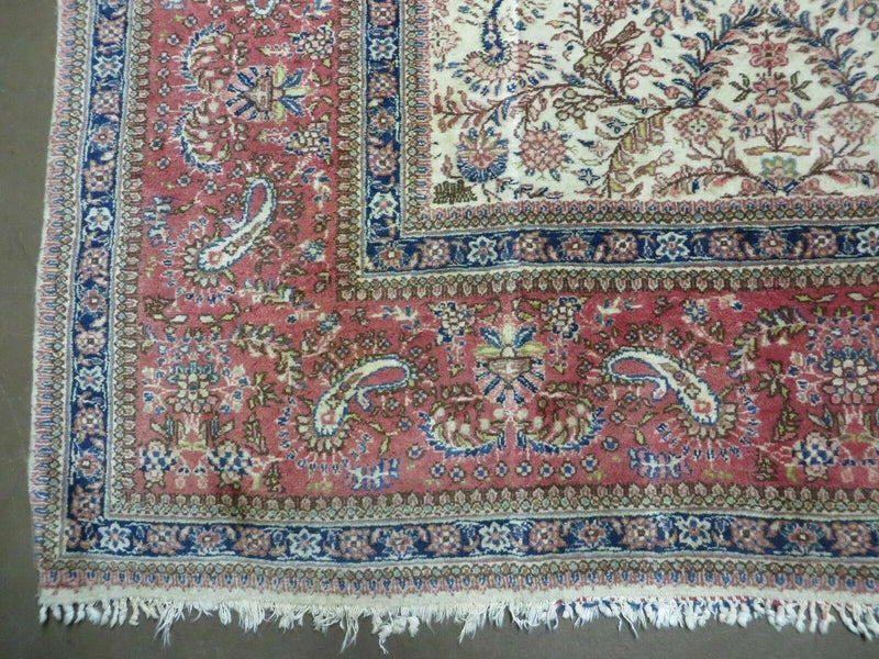 Persian Tabriz Rug 8x10, Bird Motifs Floral, Boteh Paisleys, Cream and Red, Handmade Wool Carpet by Jewel Rugs
