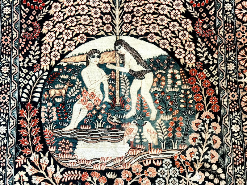 Stunning Sino Persian Pictorial Rug 2.7 x 4, Garden of Eden Adam & Eve Tree of Life Design, Extremely Fine 580 KPSI, Masterpiece by Jewel Rugs