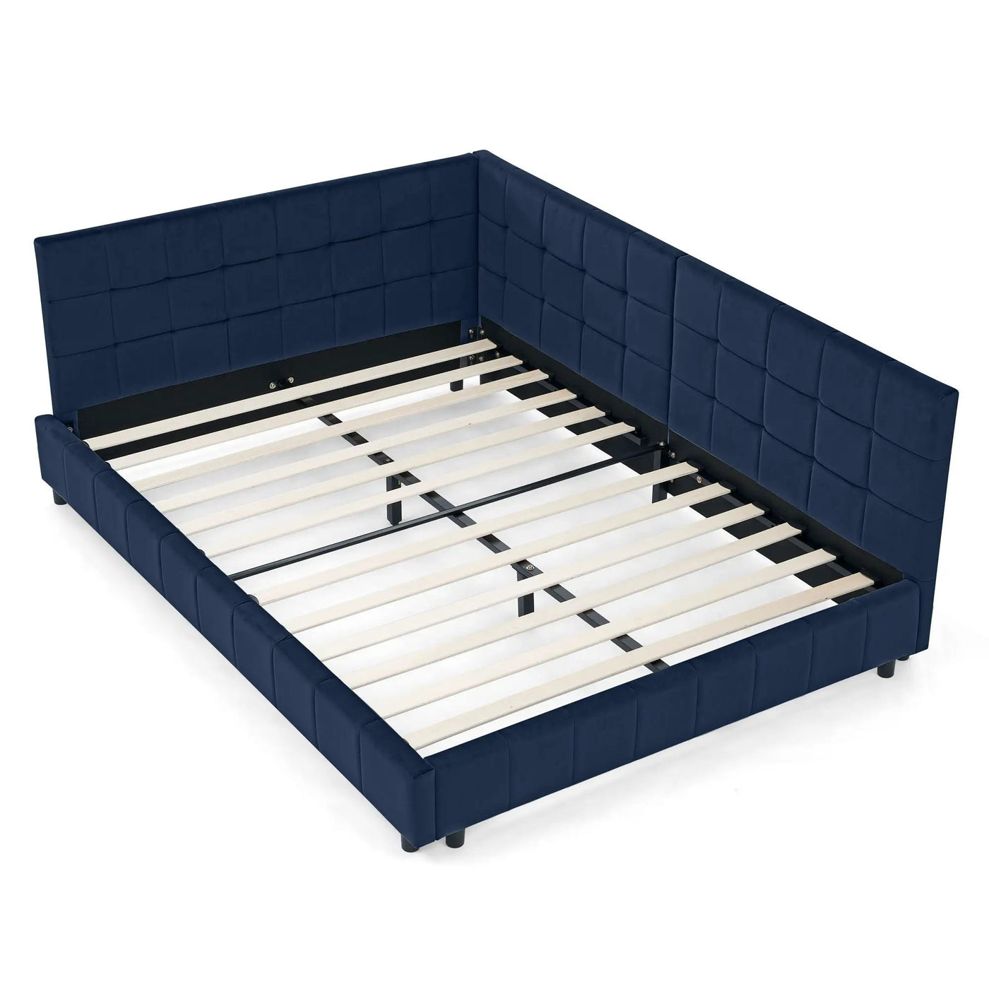 Mid-Century Storage Upholstered Tufted Bed Frame With Backrest And Armrests by HouseOfZazla