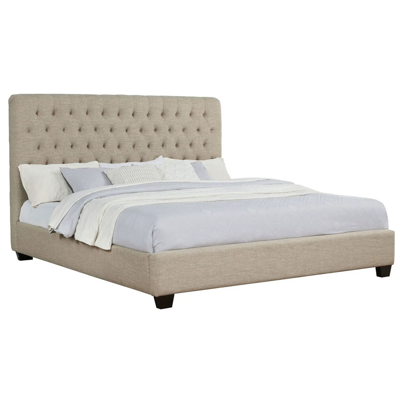 Copper - Eastern King Panel Bed With Tufted Design - Oatmeal by HouseOfZazla