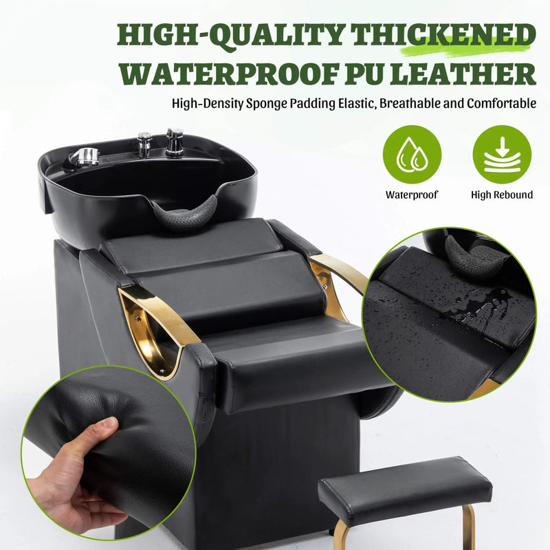Commercial Black And Gold Shampoo Bowl Chair Set With Footrest (SAK43716) by SAKSBY WHOLESALE