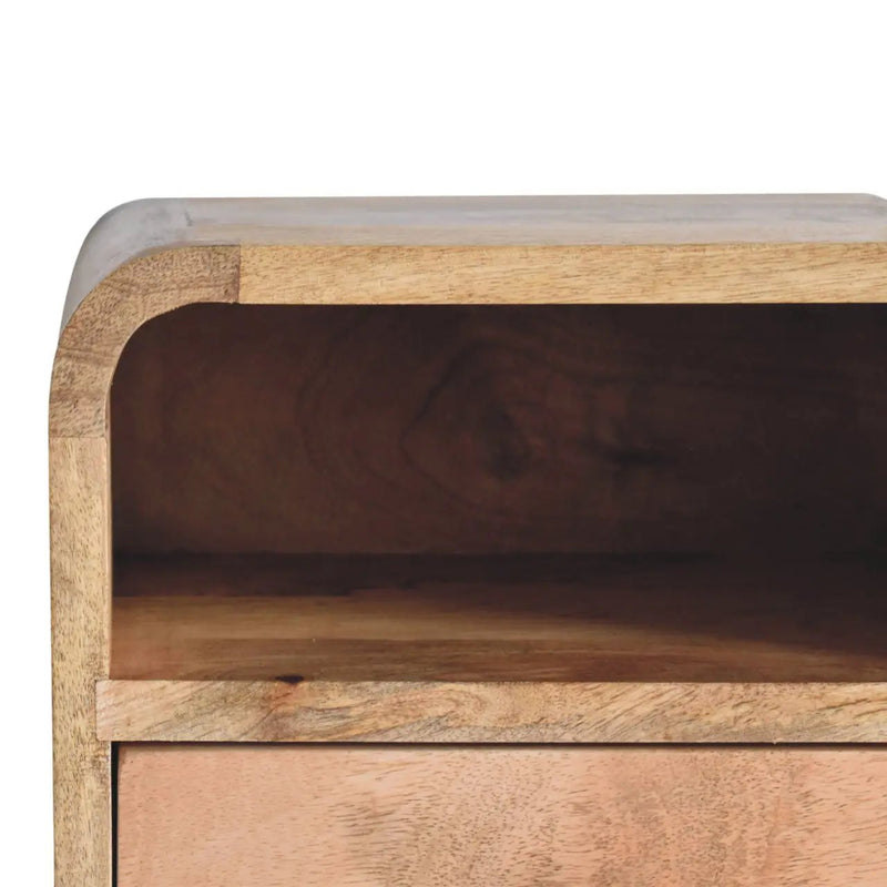 Extra Mini Wall-Mounted Curved Oak-ish Nightstand with Open Slot, 1-Drawer by HouseOfZazla