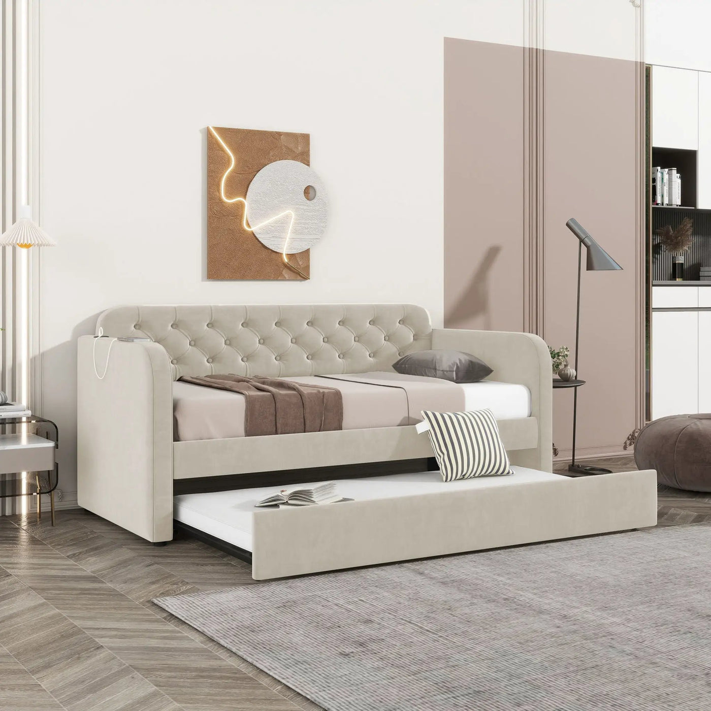 Upholstered Daybed With Trundle And USB Charging Design by HouseOfZazla