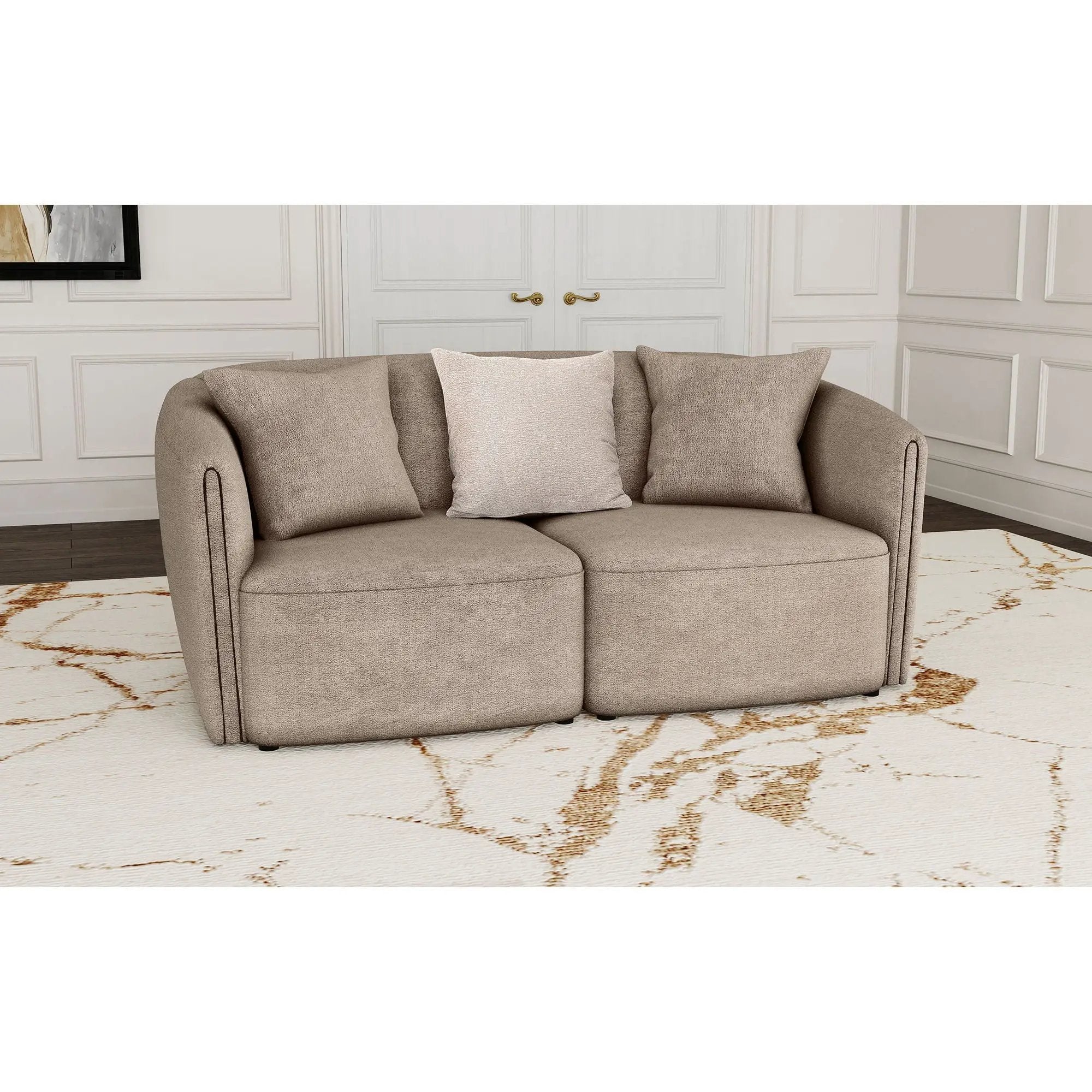 Silvana - Upholstered Rolled Loveseat With Curved Back And Foam Cushions - Beige by HouseOfZazla