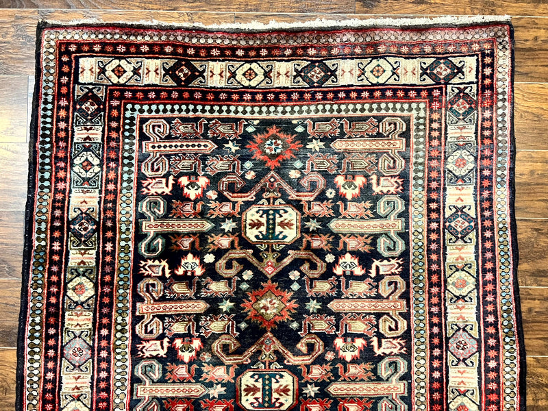 Persian Wide Runner Rug 4.8 x 10, Persian Kalegi Ardabil Rug, Perpedil Caucasian Rug, Antique Handmade Wool Carpet, Navy Blue Red, Tribal Rug by Jewel Rugs