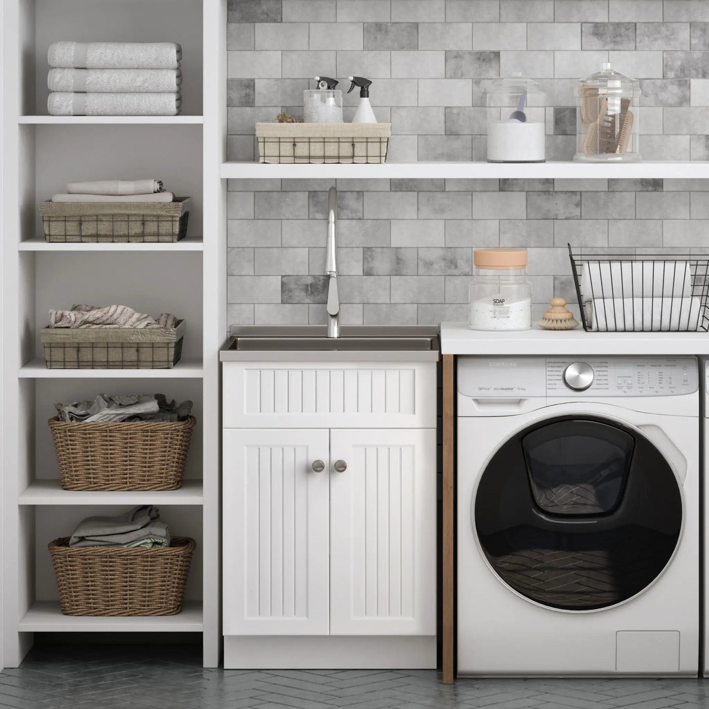 Beckham - Laundry Cabinet & Faucet And Stainless Steel Sink by HouseOfZazla